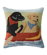 L.L.Bean Indoor/Outdoor Hooked Pillow, Dogs in Canoe HOME GOODS