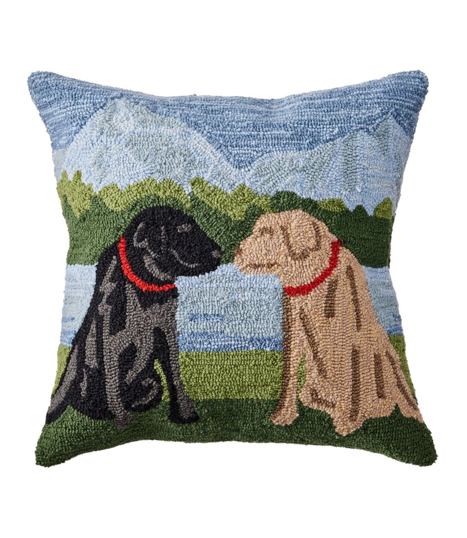 L.L.Bean Indoor/Outdoor Hooked Pillow, Mountain Dogs HOME GOODS