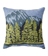 L.L.Bean Indoor/Outdoor Hooked Pillow, Lakeside Mountain Scene HOME GOODS