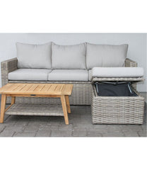 L.L.Bean Wicker Storage Sofa and Teak Coffee Table Set HOME GOODS