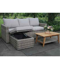 L.L.Bean Wicker Storage Sofa and Teak Coffee Table Set HOME GOODS