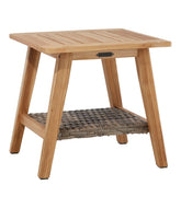 L.L.Bean Teak Side Table with Wicker Storage Shelf HOME GOODS