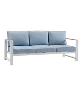 L.L.Bean White Aluminum Deep Seating Sofa with Blue Cushions HOME GOODS