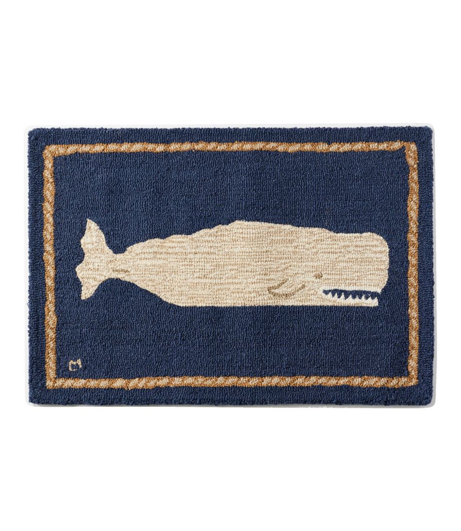 L.L.Bean Wool Hooked Novelty Rug, Whale HOME GOODS