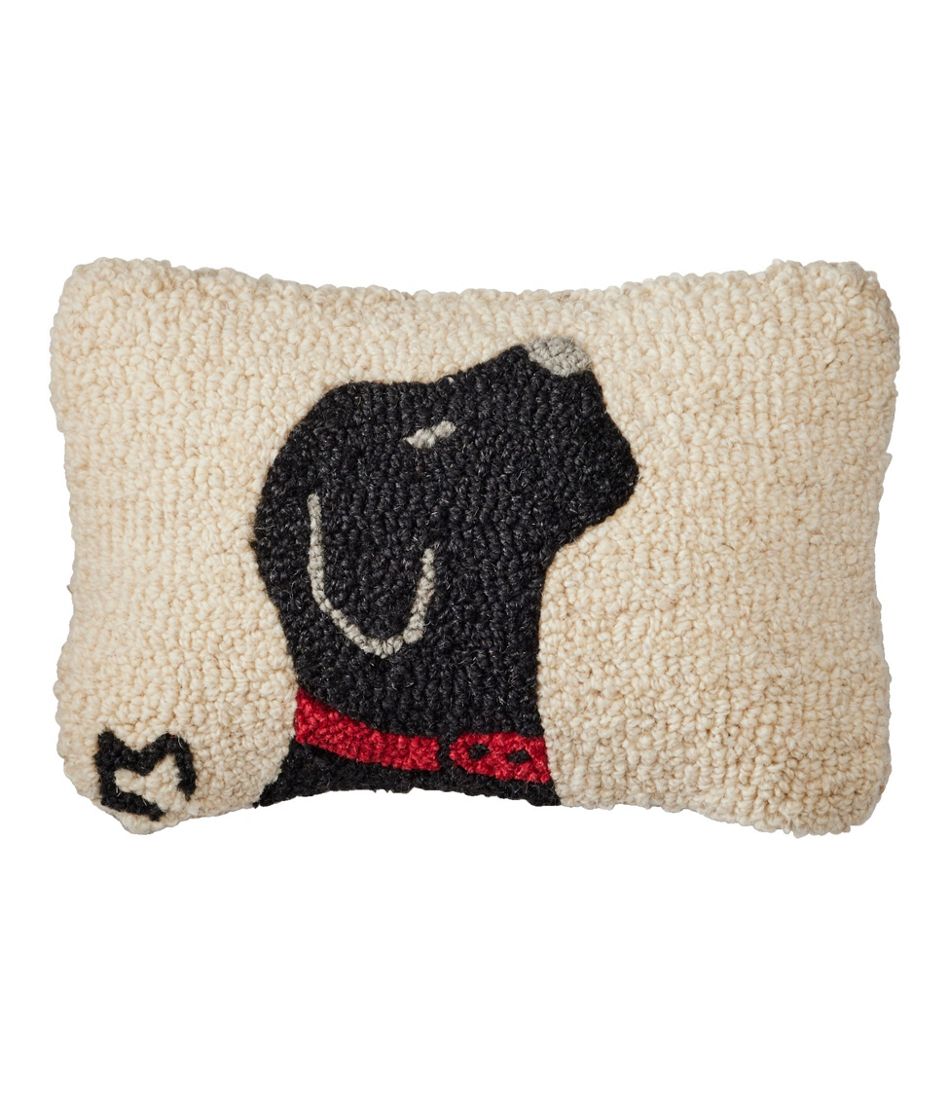 L.L.Bean Wool Hooked Throw Pillow, Black Labrador, 8" x 12" HOME GOODS