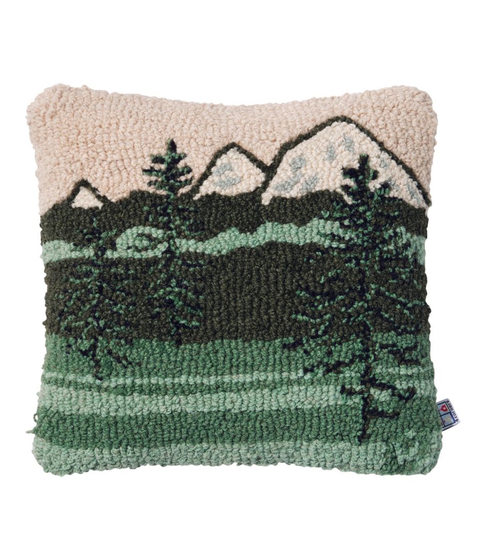 L.L.Bean Wool Hooked Throw Pillow, Mountains, 14" x 14" HOME GOODS