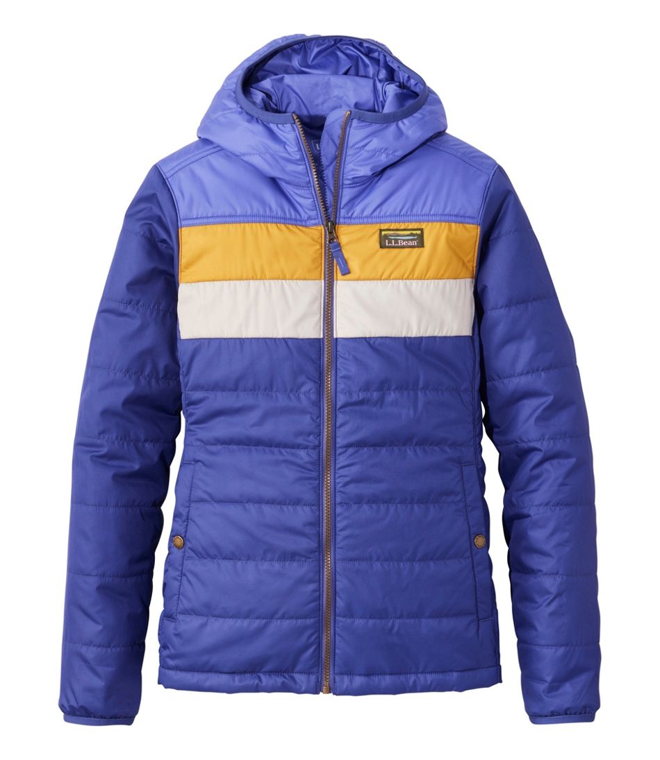 L.L.Bean Women's Mountain Classic Puffer Hooded Jacket, Colorblock SALE|OUTERWEAR