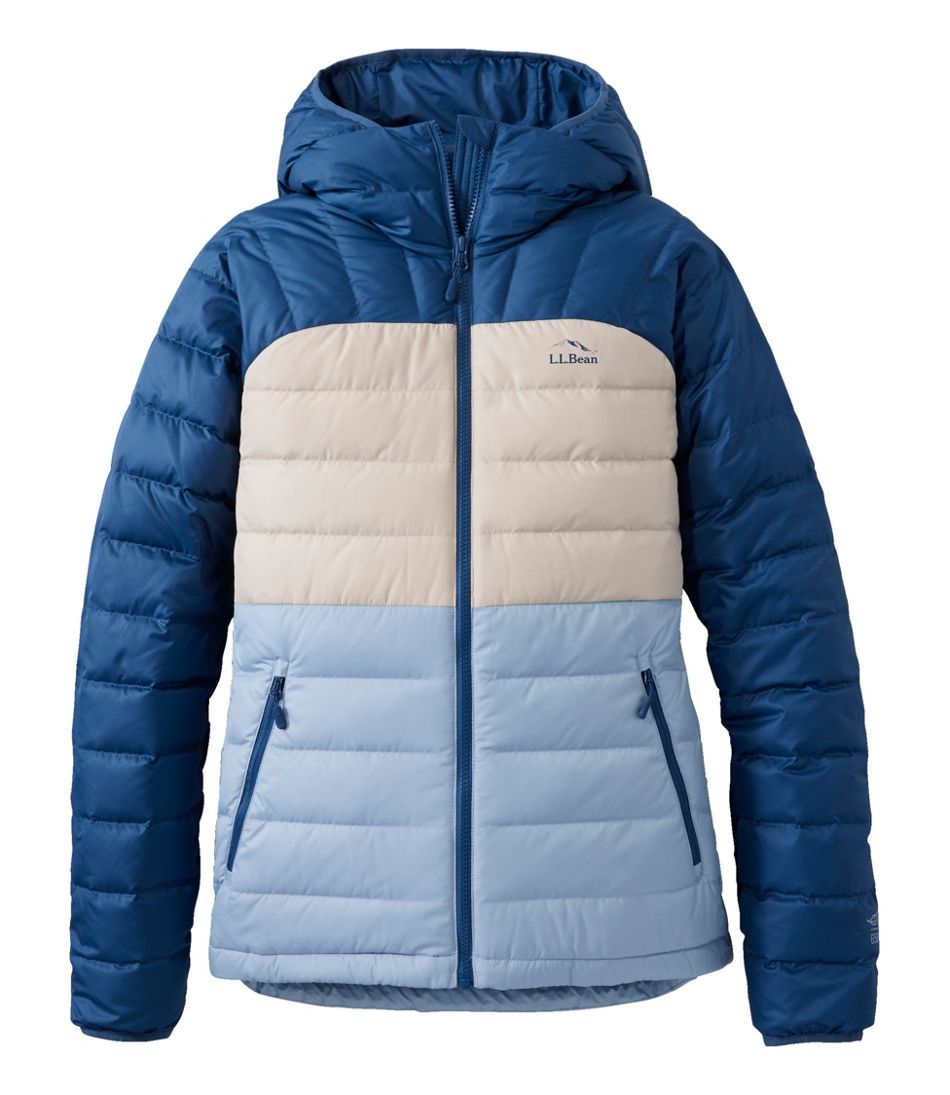 L.L.Bean Women's Bean's Down Hooded Jacket, Colorblock SALE|OUTERWEAR