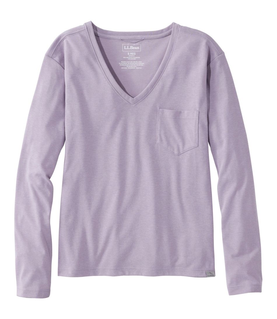 L.L.Bean Women's Vista Camp V-Neck Pocket Tee, Long-Sleeve NEW|CLOTHING