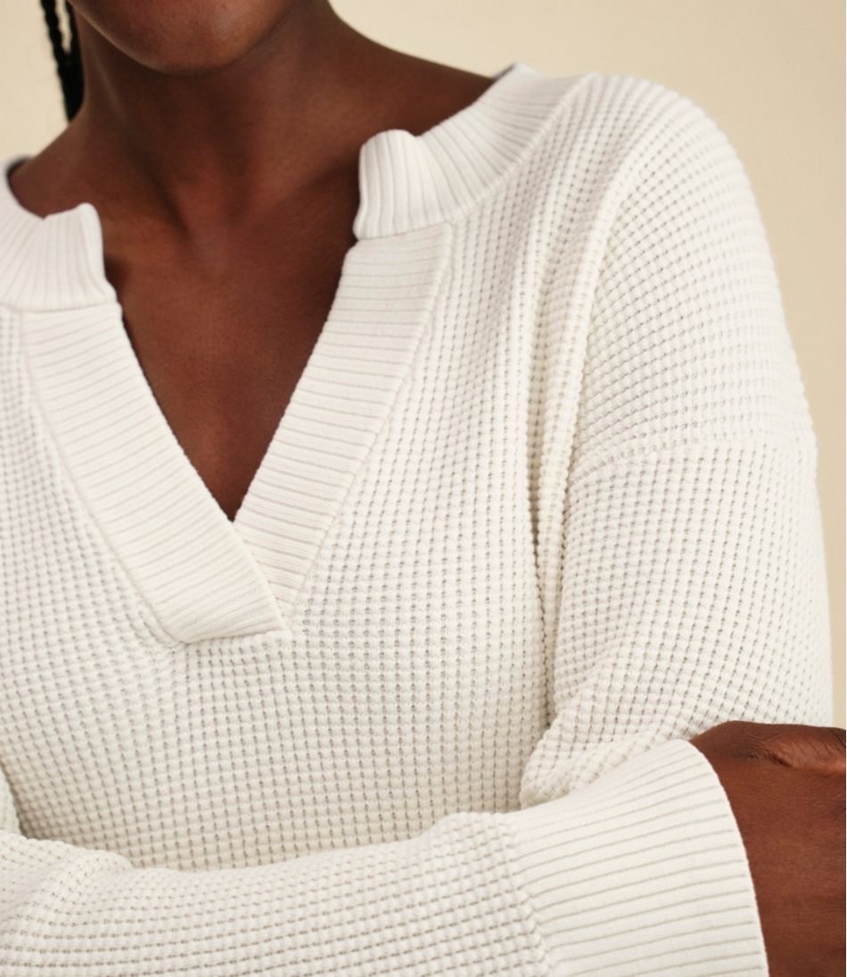 L.L.Bean Women's Sunwashed Waffle Sweater, Splitneck NEW|CLOTHING