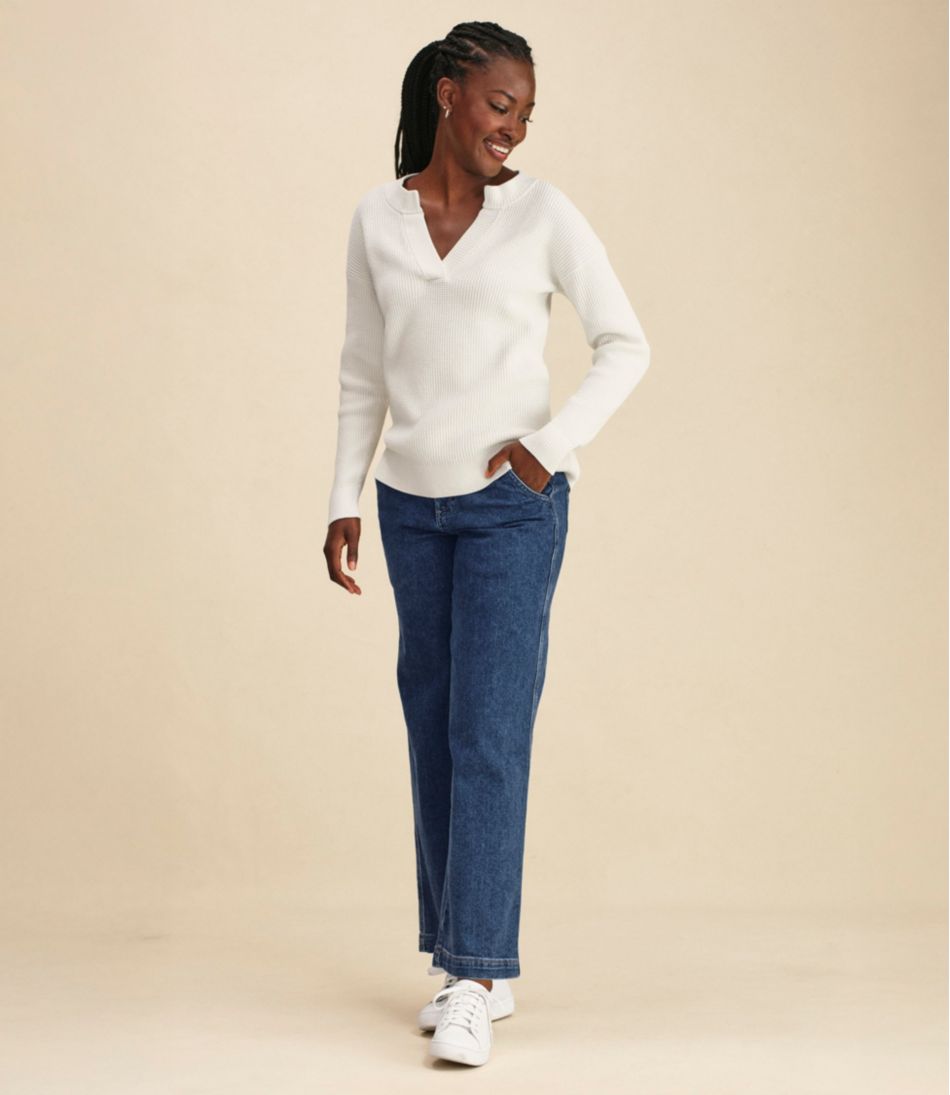 L.L.Bean Women's Sunwashed Waffle Sweater, Splitneck NEW|CLOTHING