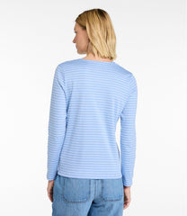 L.L.Bean Women's Pima Cotton Tee, Long-Sleeve Crewneck Cardigan Stripe NEW|CLOTHING