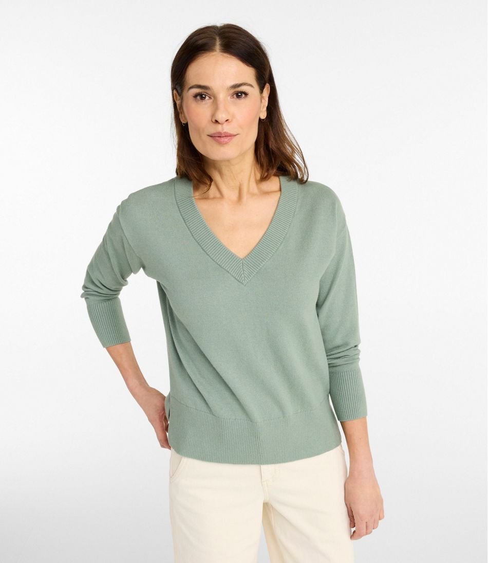 L.L.Bean Women's Cotton/Cashmere Sweater, V-Neck NEW|CLOTHING