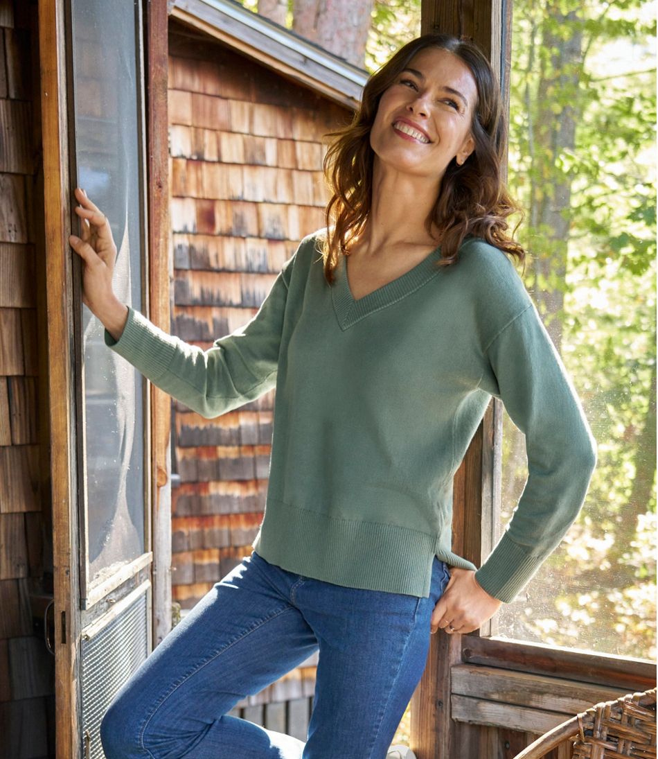 L.L.Bean Women's Cotton/Cashmere Sweater, V-Neck NEW|CLOTHING