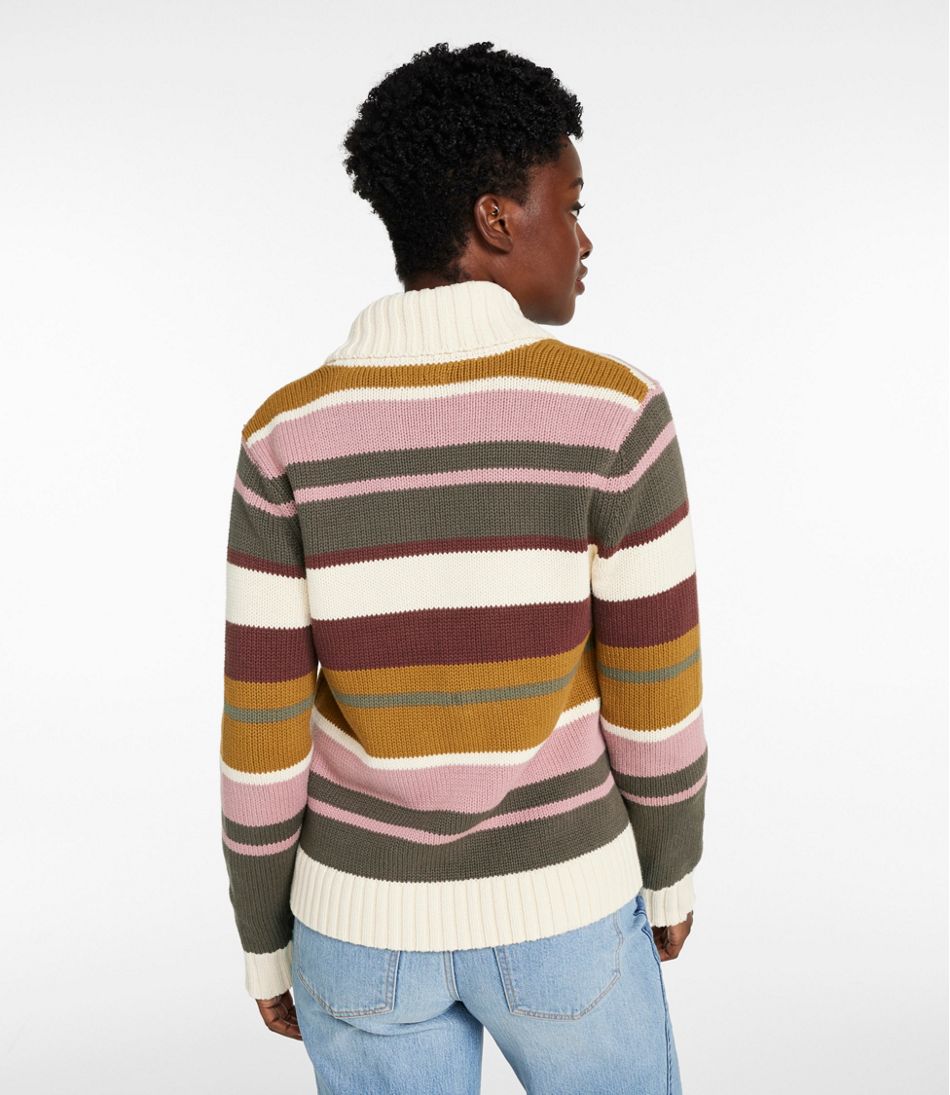 L.L.Bean Women's Signature Original Cotton Sweater, Shawl Cardigan Stripe NEW|CLOTHING