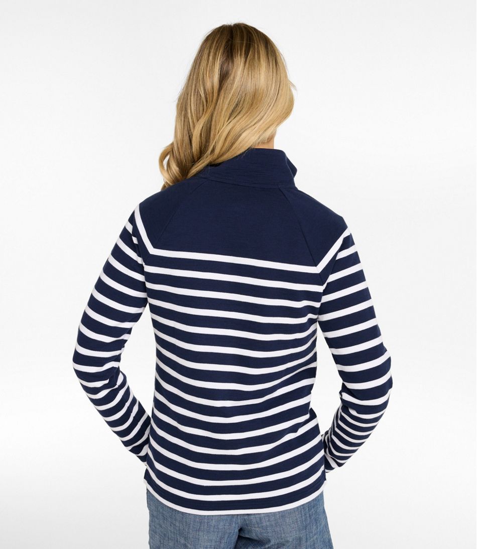 L.L.Bean Women's Peaks Island Button Mockneck, Stripe NEW|CLOTHING