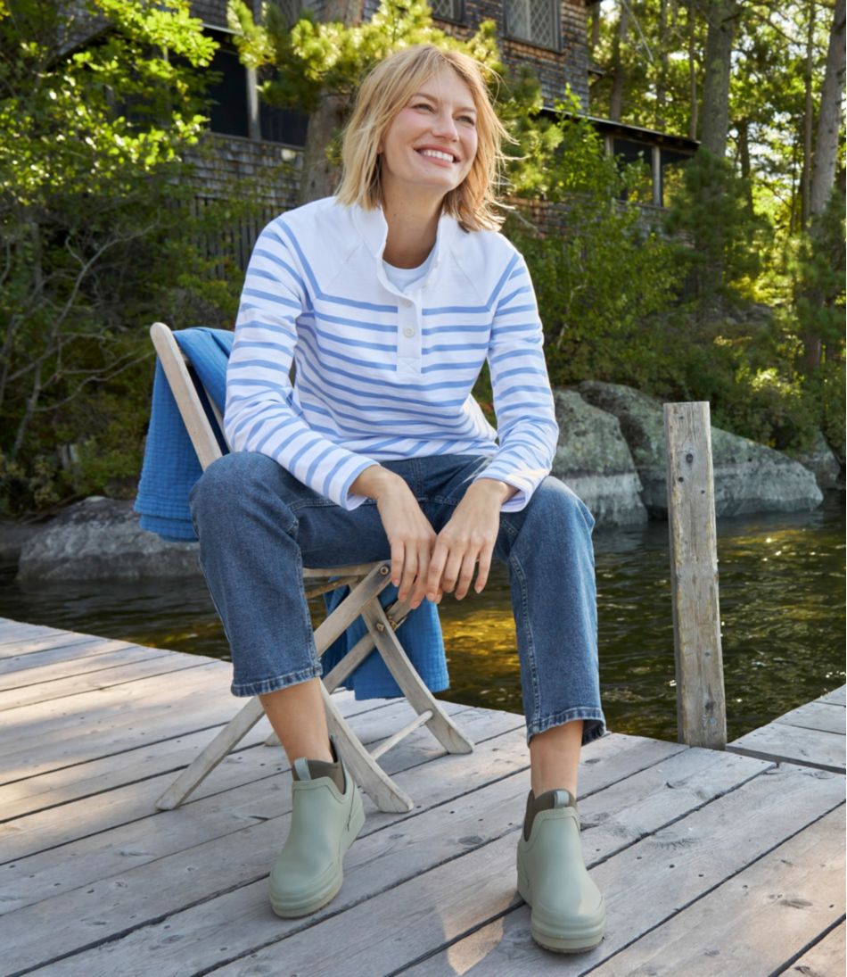 L.L.Bean Women's Peaks Island Button Mockneck, Stripe NEW|CLOTHING