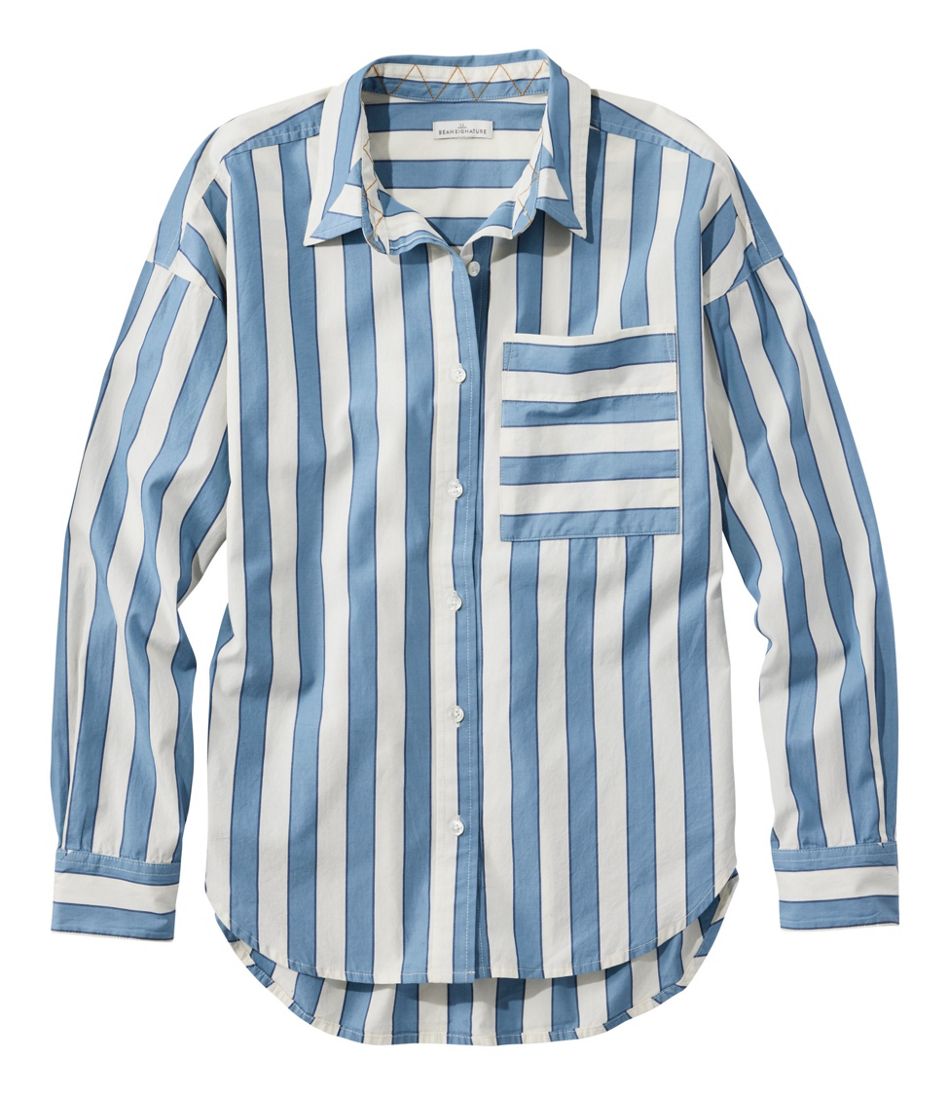 L.L.Bean Women's Signature Premium Essential Poplin Shirt, Long-Sleeve Novelty Stripe NEW|CLOTHING