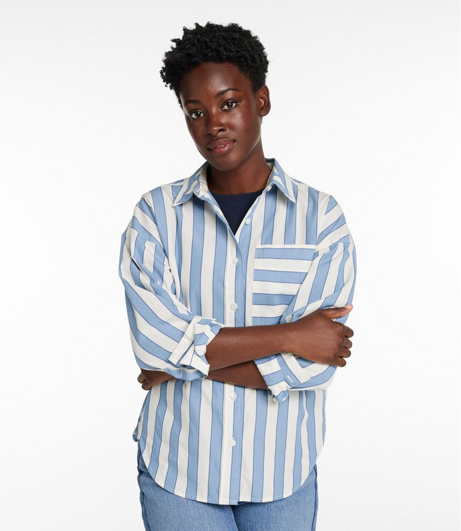 L.L.Bean Women's Signature Premium Essential Poplin Shirt, Long-Sleeve Novelty Stripe NEW|CLOTHING