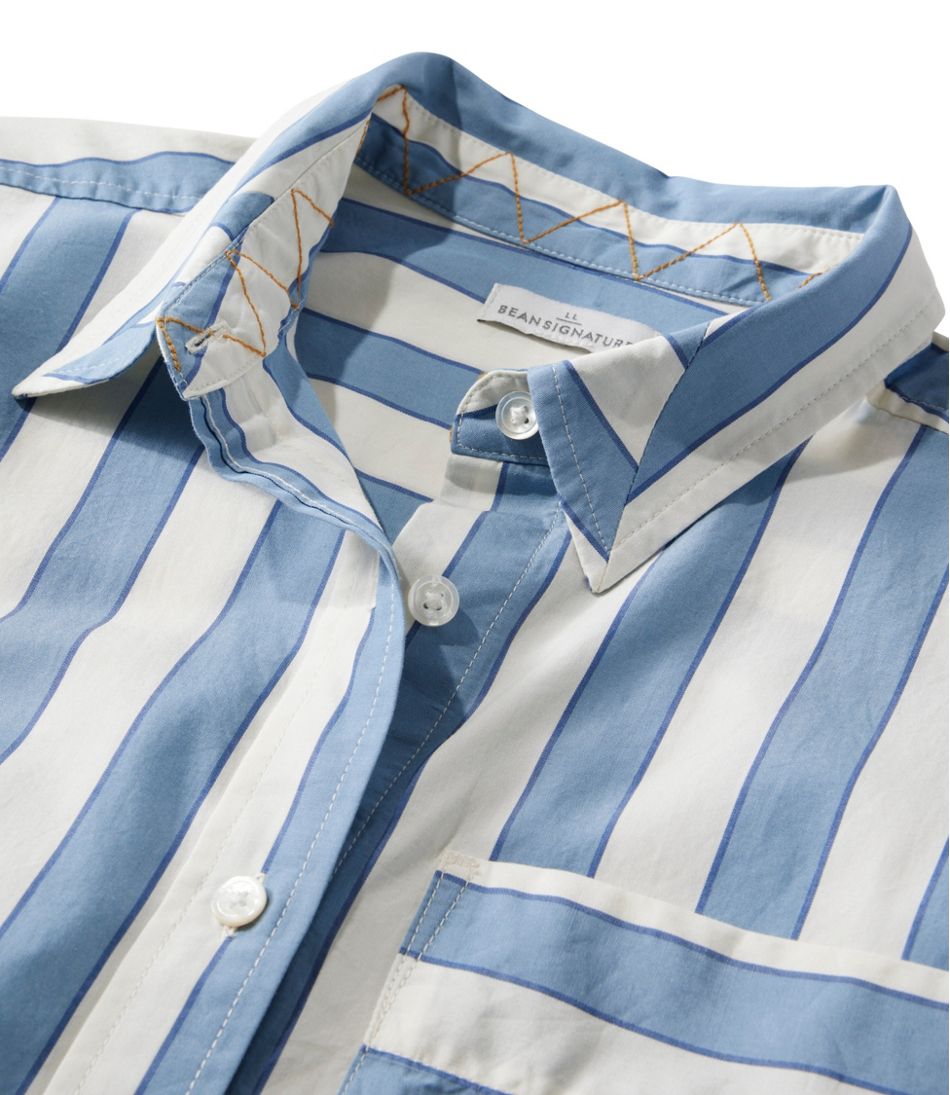 L.L.Bean Women's Signature Premium Essential Poplin Shirt, Long-Sleeve Novelty Stripe NEW|CLOTHING