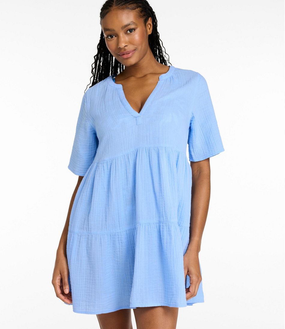 L.L.Bean Women's Cloud Gauze Cover-Up Tiered Dress, Print NEW|CLOTHING