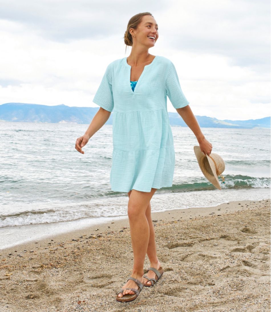 L.L.Bean Women's Cloud Gauze Cover-Up Tiered Dress, Print NEW|CLOTHING
