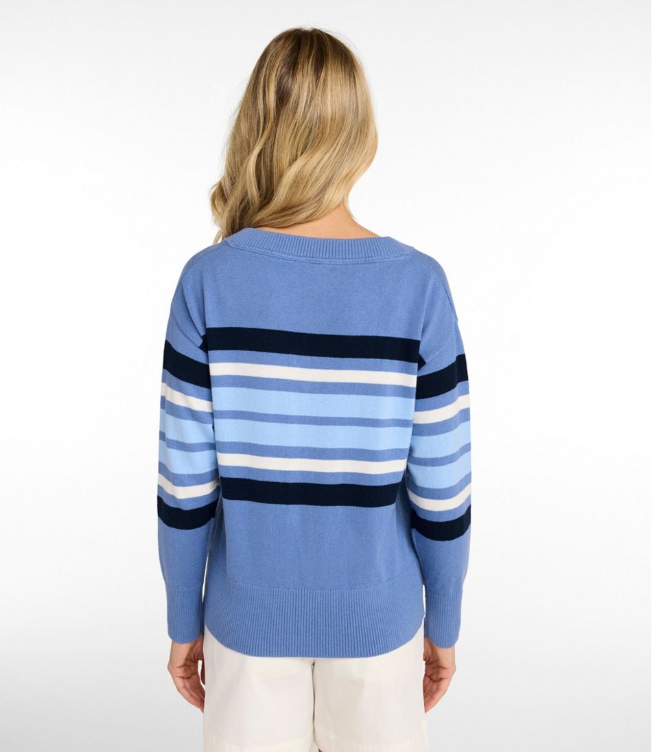 L.L.Bean Women's Cotton/Cashmere Sweater, V-Neck Stripe NEW|CLOTHING