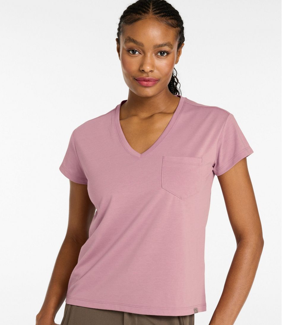L.L.Bean Women's Mountainside V-Neck Pocket Tee, Short Sleeve NEW|CLOTHING