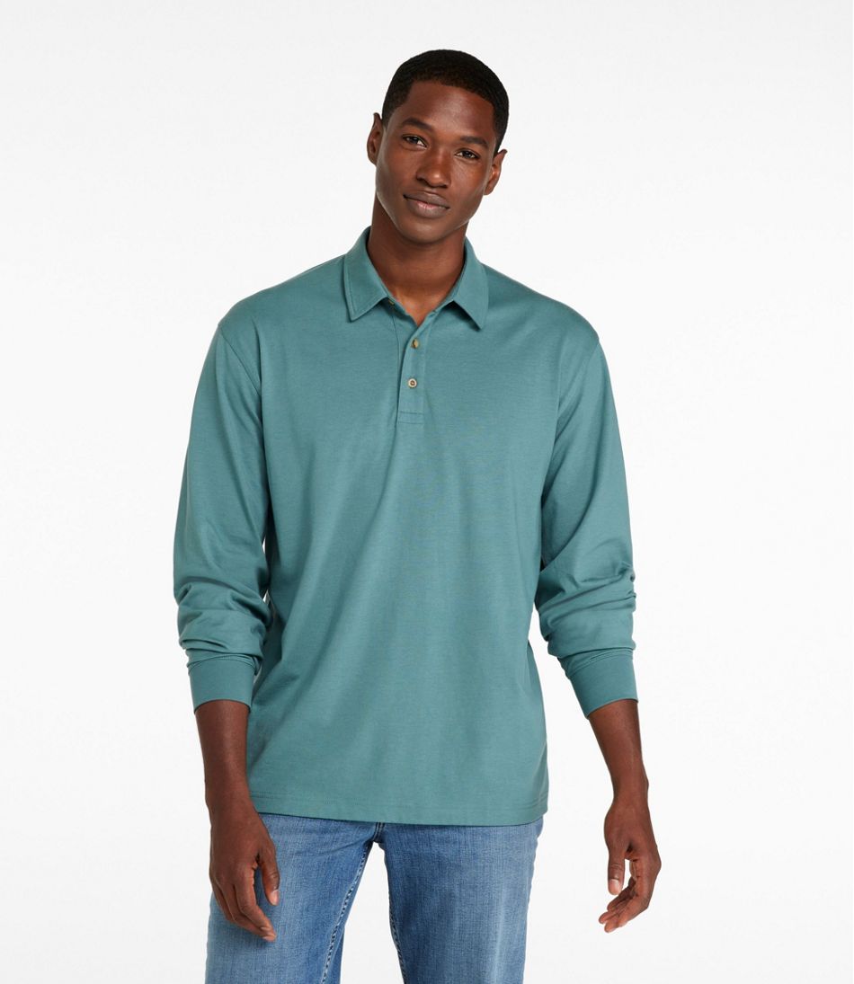 L.L.Bean Men's Carefree Unshrinkable Polo, Long-Sleeve, Without Pocket NEW|CLOTHING