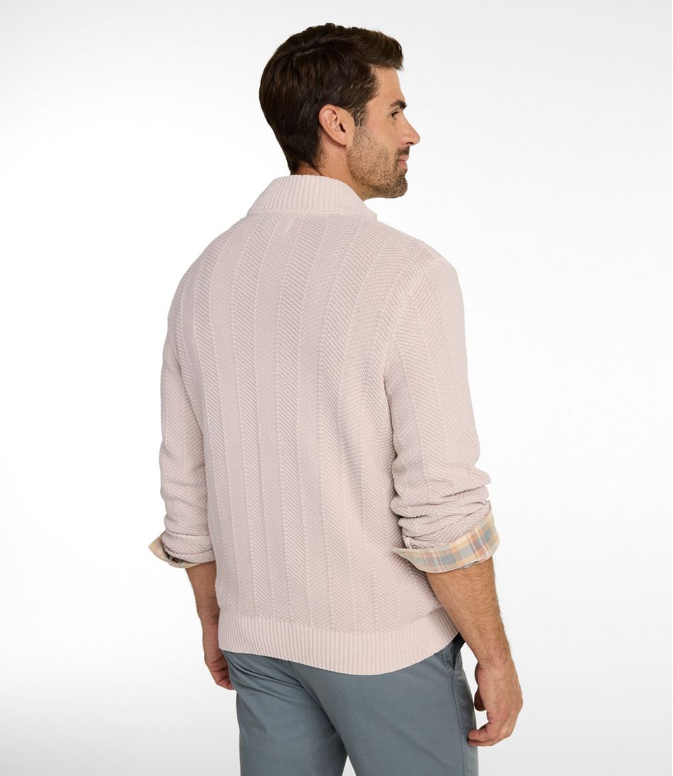 L.L.Bean Men's Sunwashed Textured Cotton Sweater, Herringbone 1/4 Zip NEW|CLOTHING