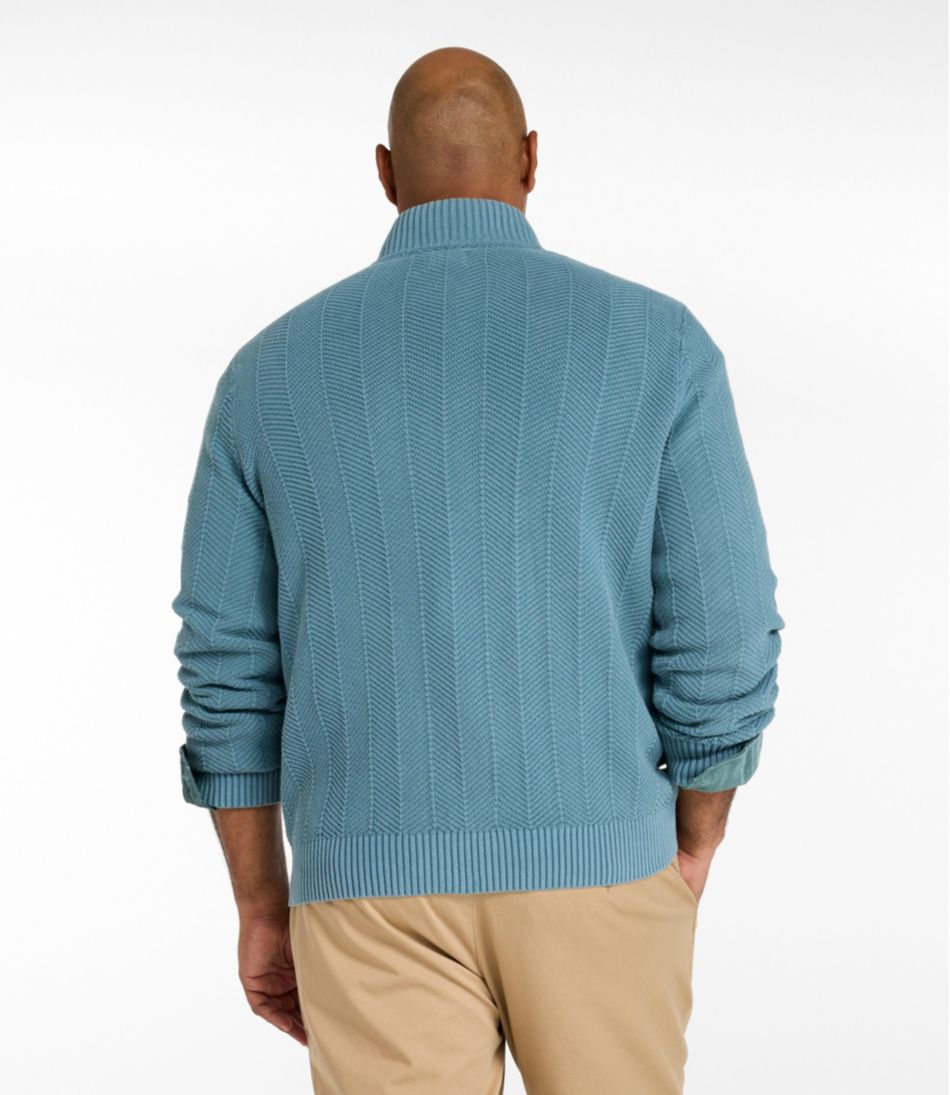 L.L.Bean Men's Sunwashed Textured Cotton Sweater, Herringbone 1/4 Zip NEW|CLOTHING