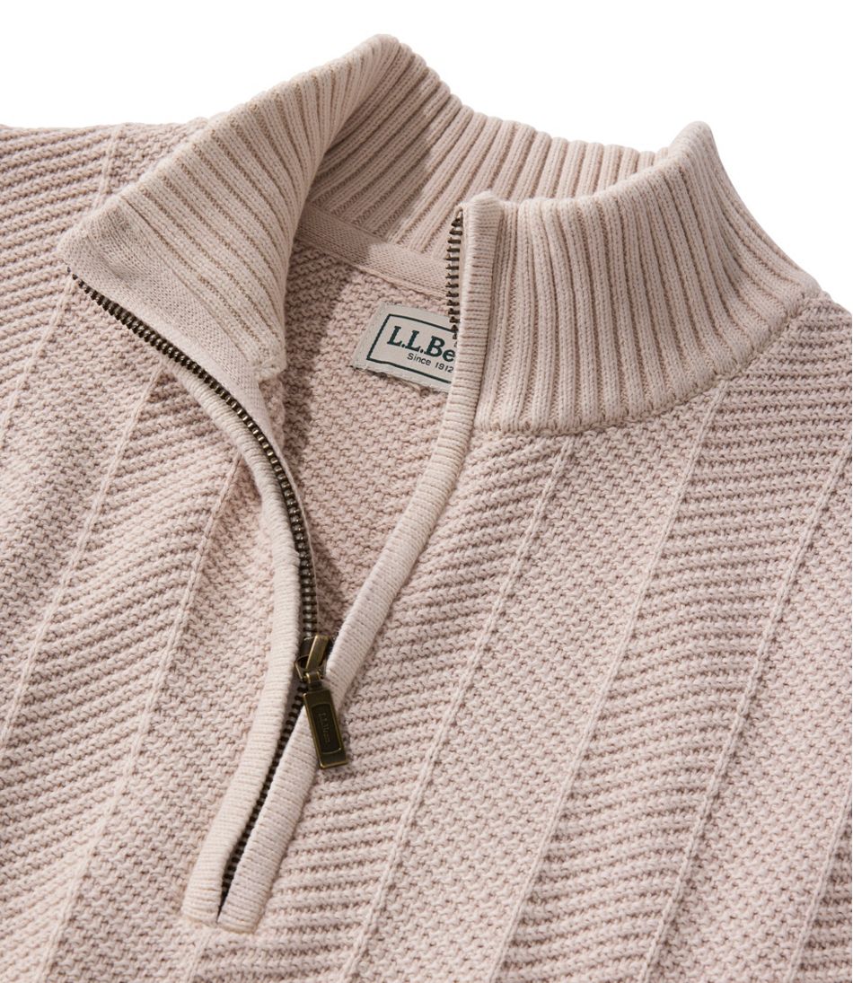L.L.Bean Men's Sunwashed Textured Cotton Sweater, Herringbone 1/4 Zip NEW|CLOTHING