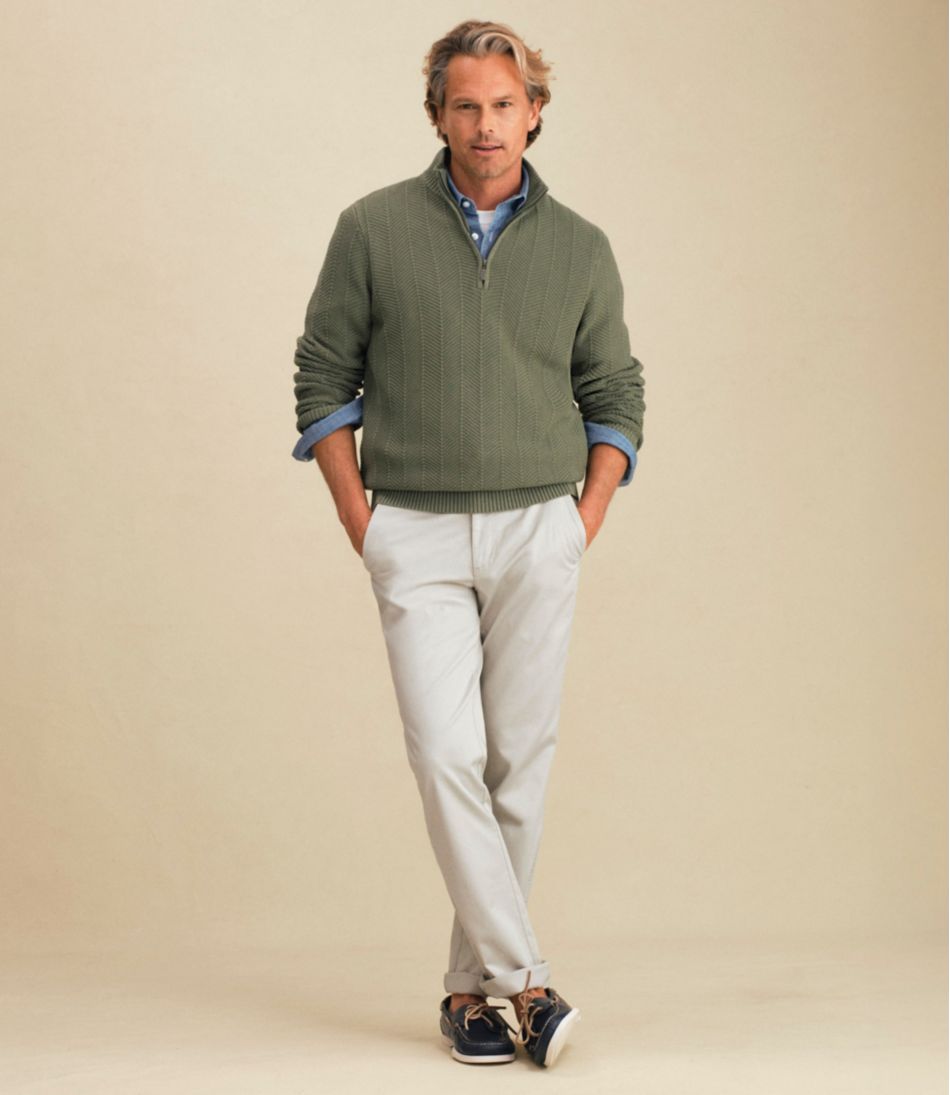 L.L.Bean Men's Sunwashed Textured Cotton Sweater, Herringbone 1/4 Zip NEW|CLOTHING