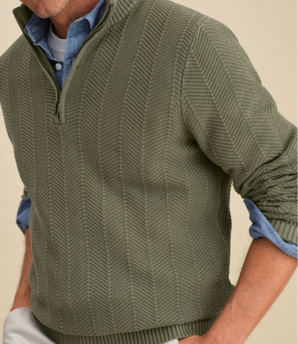 L.L.Bean Men's Sunwashed Textured Cotton Sweater, Herringbone 1/4 Zip NEW|CLOTHING