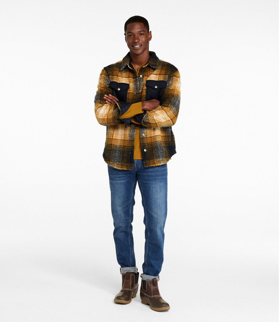 L.L.Bean Men's Signature Mixed Media Fleece Shirt Jacket, Plaid NEW|CLOTHING