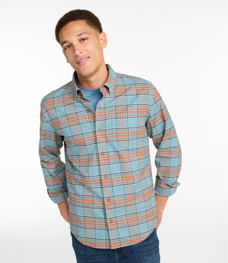 L.L.Bean Men's Sunwashed Oxford Shirt, Slightly Fitted Untucked Fit, Plaid NEW|CLOTHING