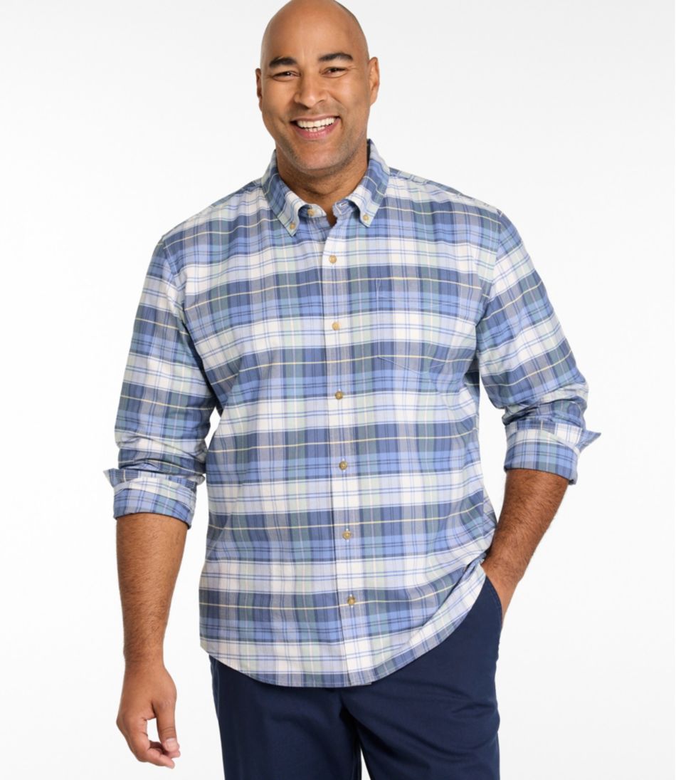 L.L.Bean Men's Sunwashed Oxford Shirt, Slightly Fitted Untucked Fit, Plaid NEW|CLOTHING