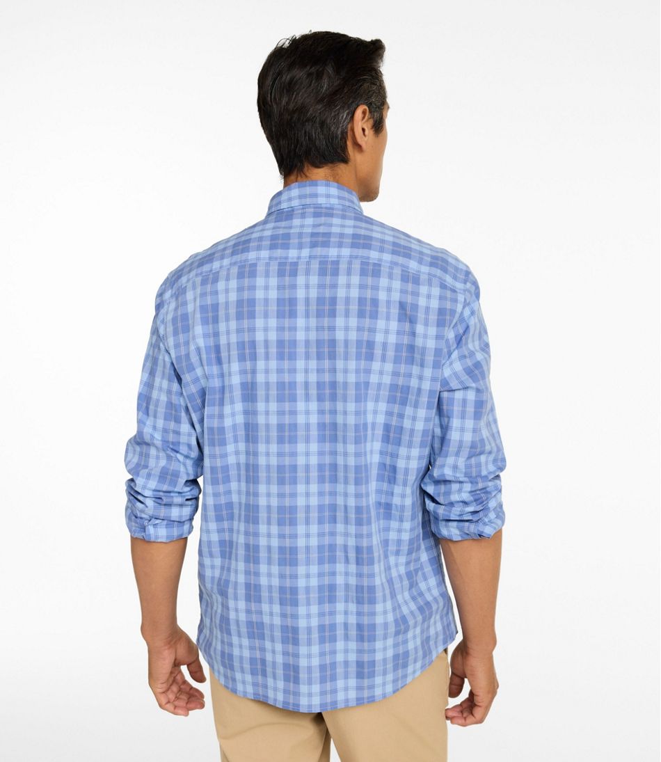 L.L.Bean Men's Comfort Stretch Performance® Chambray Shirt, Long-Sleeve, Slightly Fitted Untucked Fit, Plaid NEW|CLOTHING