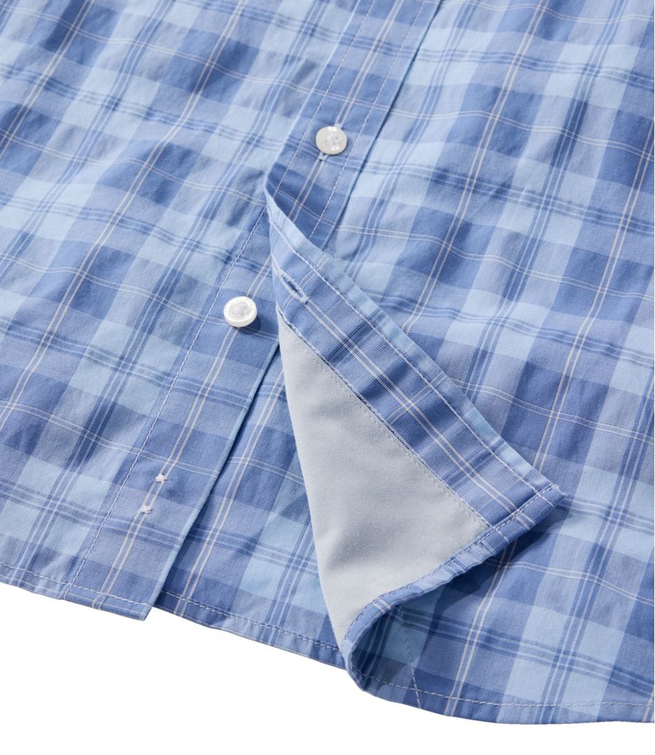L.L.Bean Men's Comfort Stretch Performance® Chambray Shirt, Long-Sleeve, Slightly Fitted Untucked Fit, Plaid NEW|CLOTHING