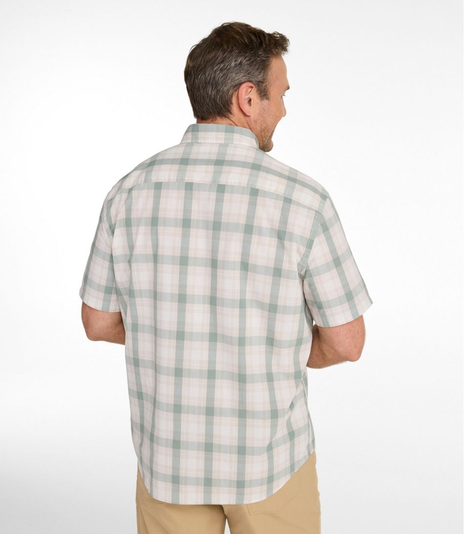 L.L.Bean Men's Comfort Stretch Performance® Chambray Shirt, Short-Sleeve, Slightly Fitted Untucked Fit, Plaid NEW|CLOTHING