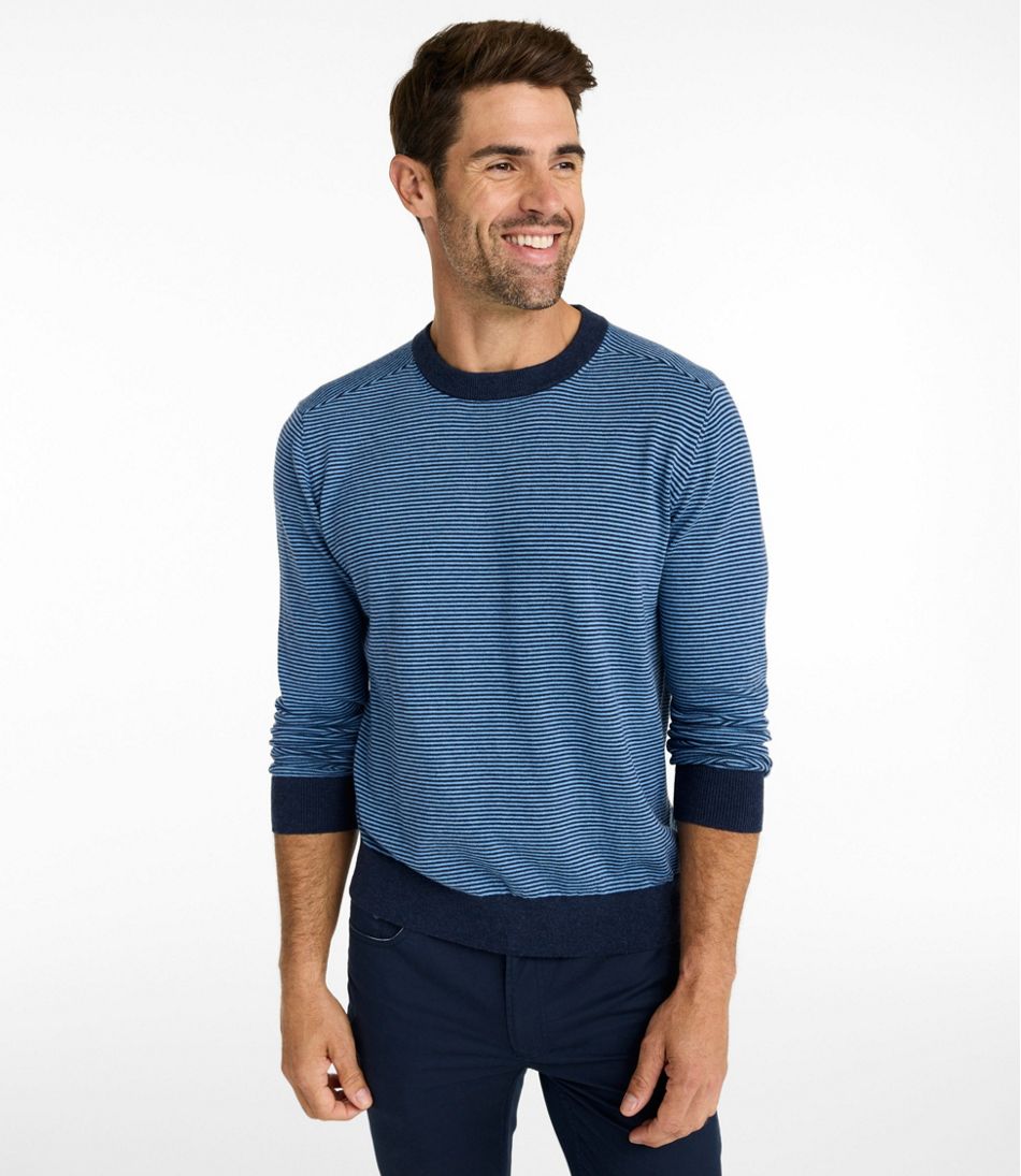 L.L.Bean Men's All Seasons Cotton Blend Sweater, Crewneck, Stripe NEW|CLOTHING