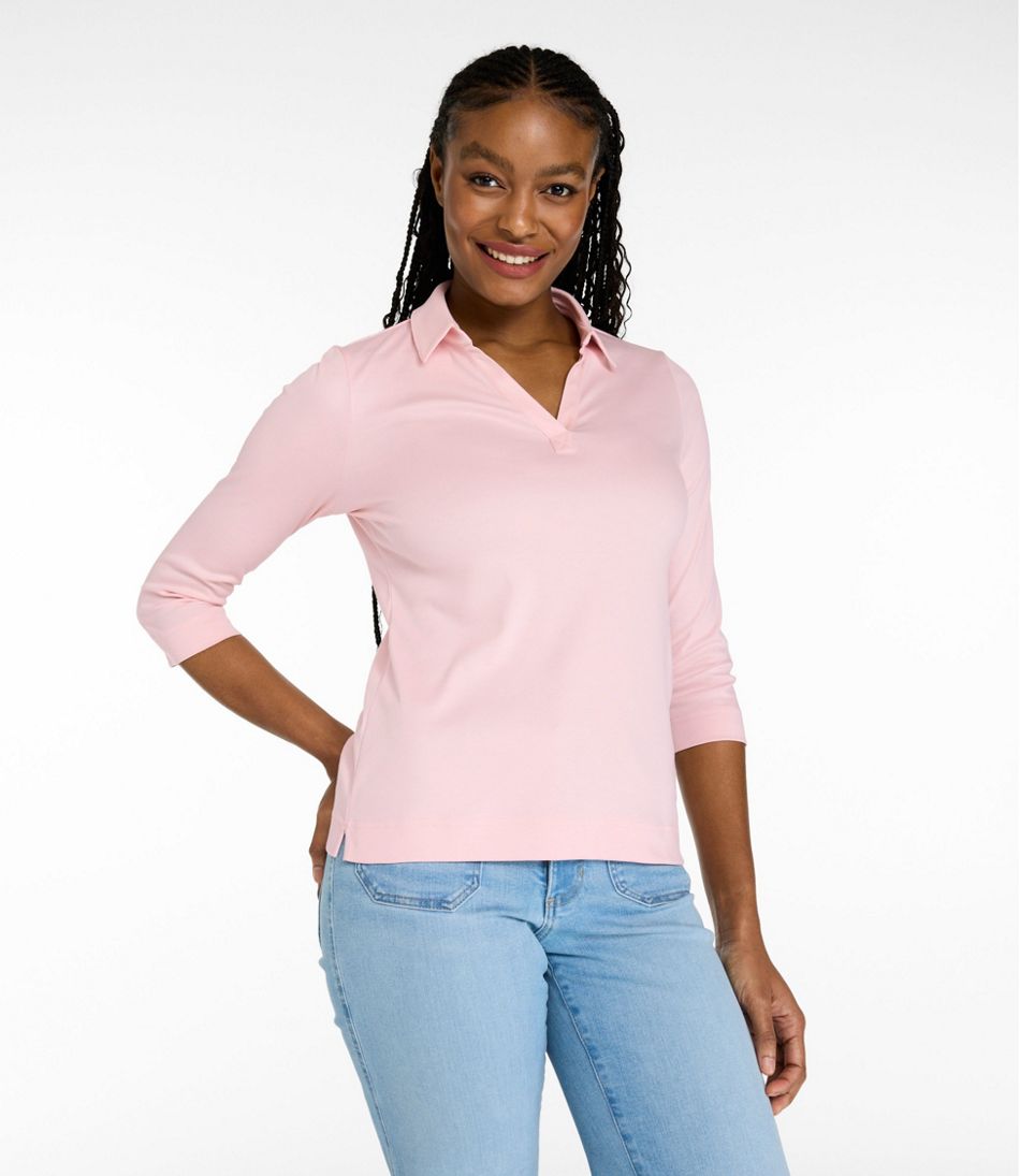 L.L.Bean Women's Pima Cotton Tee, Three-Quarter-Sleeve Polo CLOTHING|SALE