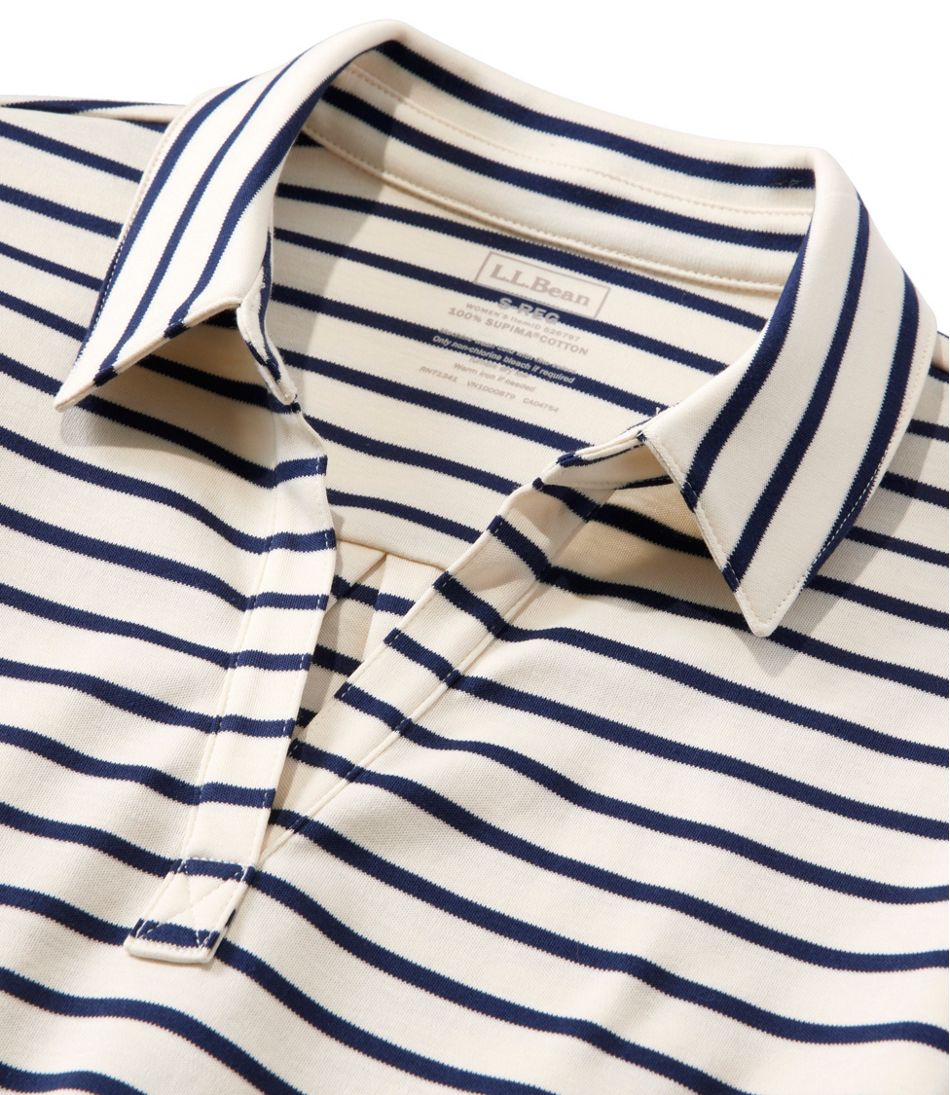 L.L.Bean Women's Pima Cotton Tee, Three-Quarter-Sleeve Polo Stripe CLOTHING
