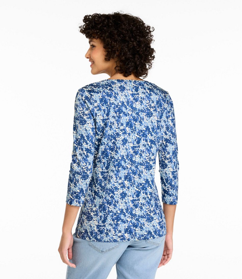 L.L.Bean Women's Pima Cotton Shaped Jewelneck Tee, Three-Quarter-Sleeve Print CLOTHING|SALE