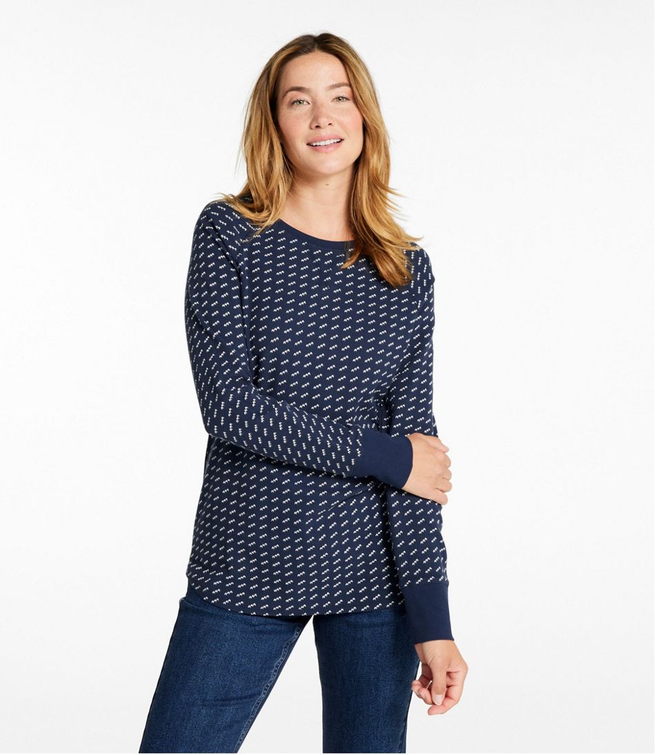 L.L.Bean Women's Unshrinkable Mini-Waffle Tee, Long-Sleeve Crewneck Stripe CLOTHING|SALE