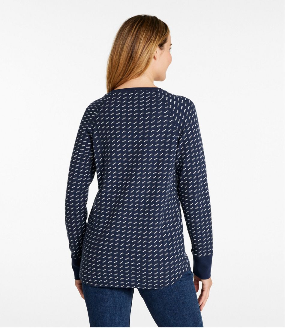 L.L.Bean Women's Unshrinkable Mini-Waffle Tee, Long-Sleeve Crewneck Stripe CLOTHING|SALE