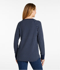 L.L.Bean Women's Unshrinkable Mini-Waffle Tee, Long-Sleeve Crewneck Stripe CLOTHING|SALE