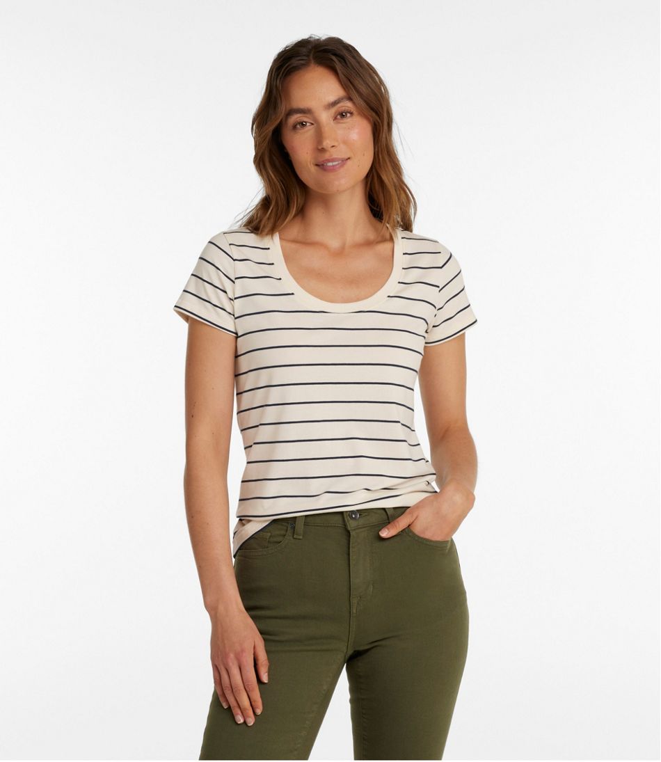 L.L.Bean Women's Soft Stretch Supima-Blend Tee, Scoopneck Short-Sleeve Stripe CLOTHING