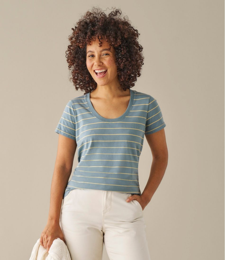 L.L.Bean Women's Soft Stretch Supima-Blend Tee, Scoopneck Short-Sleeve Stripe CLOTHING