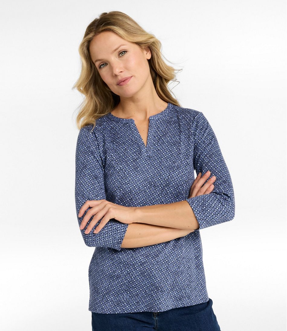 L.L.Bean Women's Tee, Three-Quarter-Sleeve Splitneck Tunic Print CLOTHING